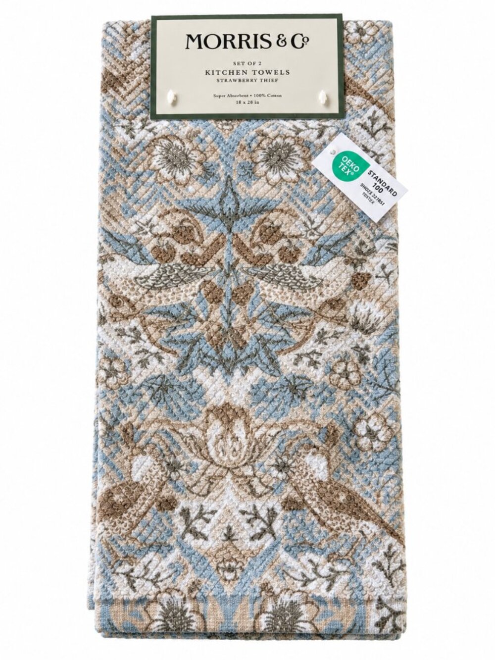 William Morris & Co Strawberry Thief Kitchen Dish Towels Cotton Set of 2 Blue